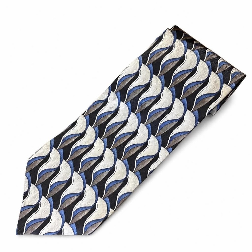 Gin & Tonic Mens Tie Cocktail Collection Geometric Wave Swirl Blue Silver Black